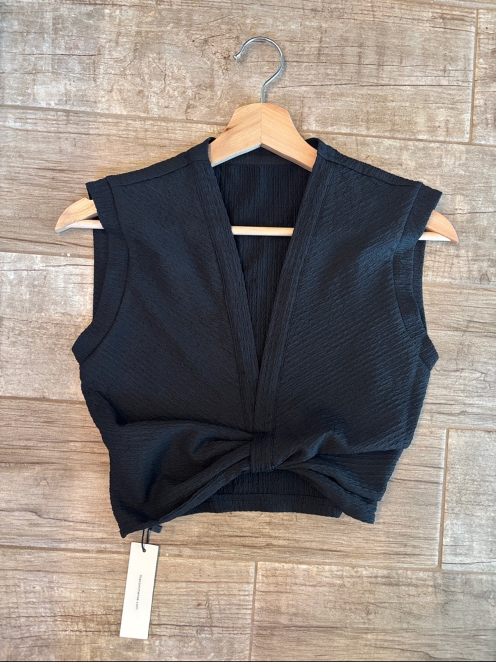 Commense Black Sleeveless V neckline TwistFront Detail Vest